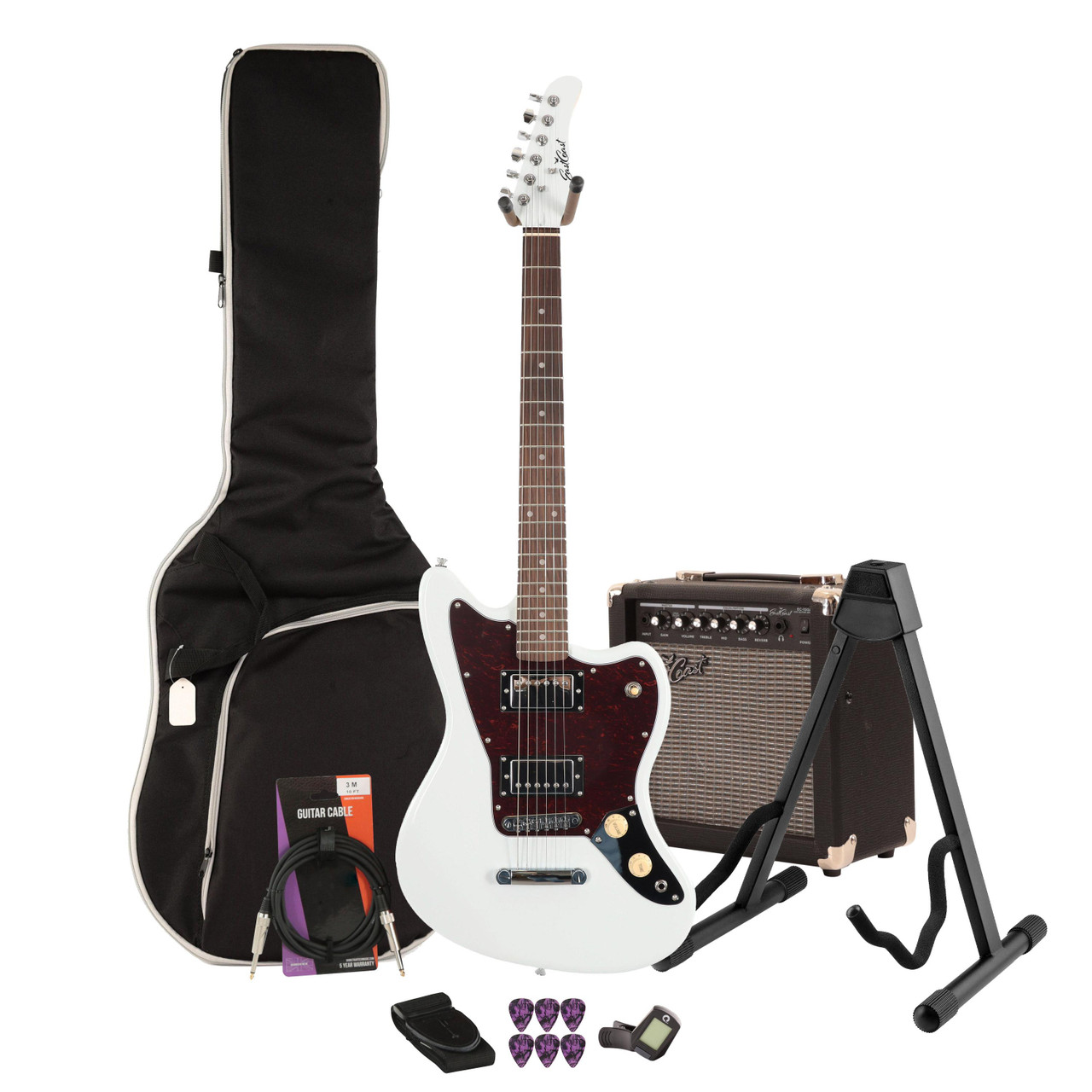 Eastcoast JG White Electric Guitar 15W Amp Bundle