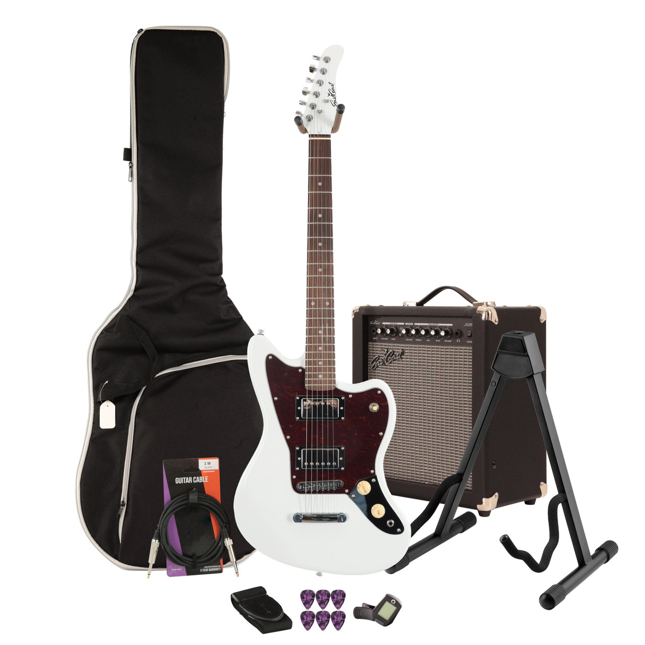 Eastcoast JG White Electric Guitar 35W Amp Bundle
