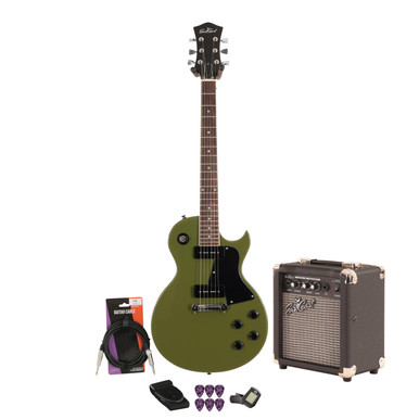 Eastcoast LS Drab Olive Green Electric Guitar 10W Amp Guitar Bundle