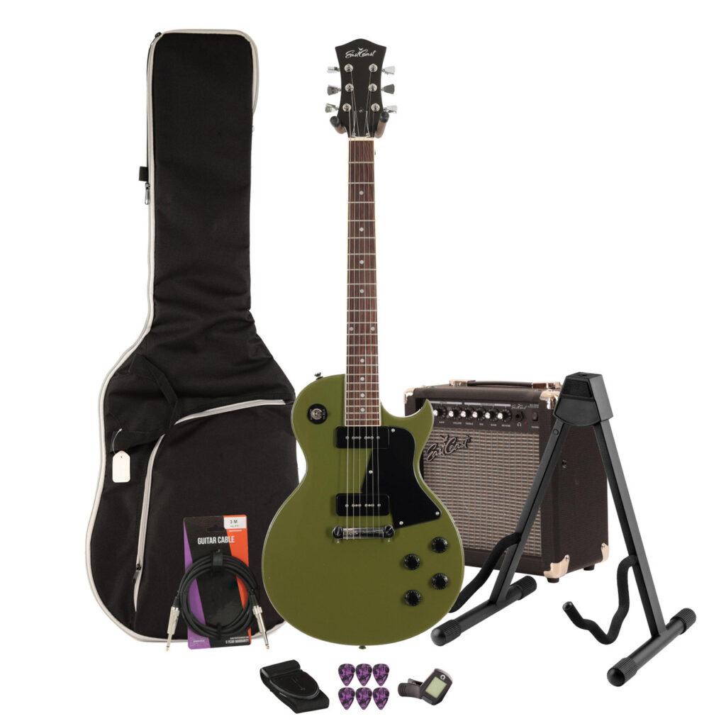 Eastcoast LS Drab Olive Green Electric Guitar 15W Amp Bundle
