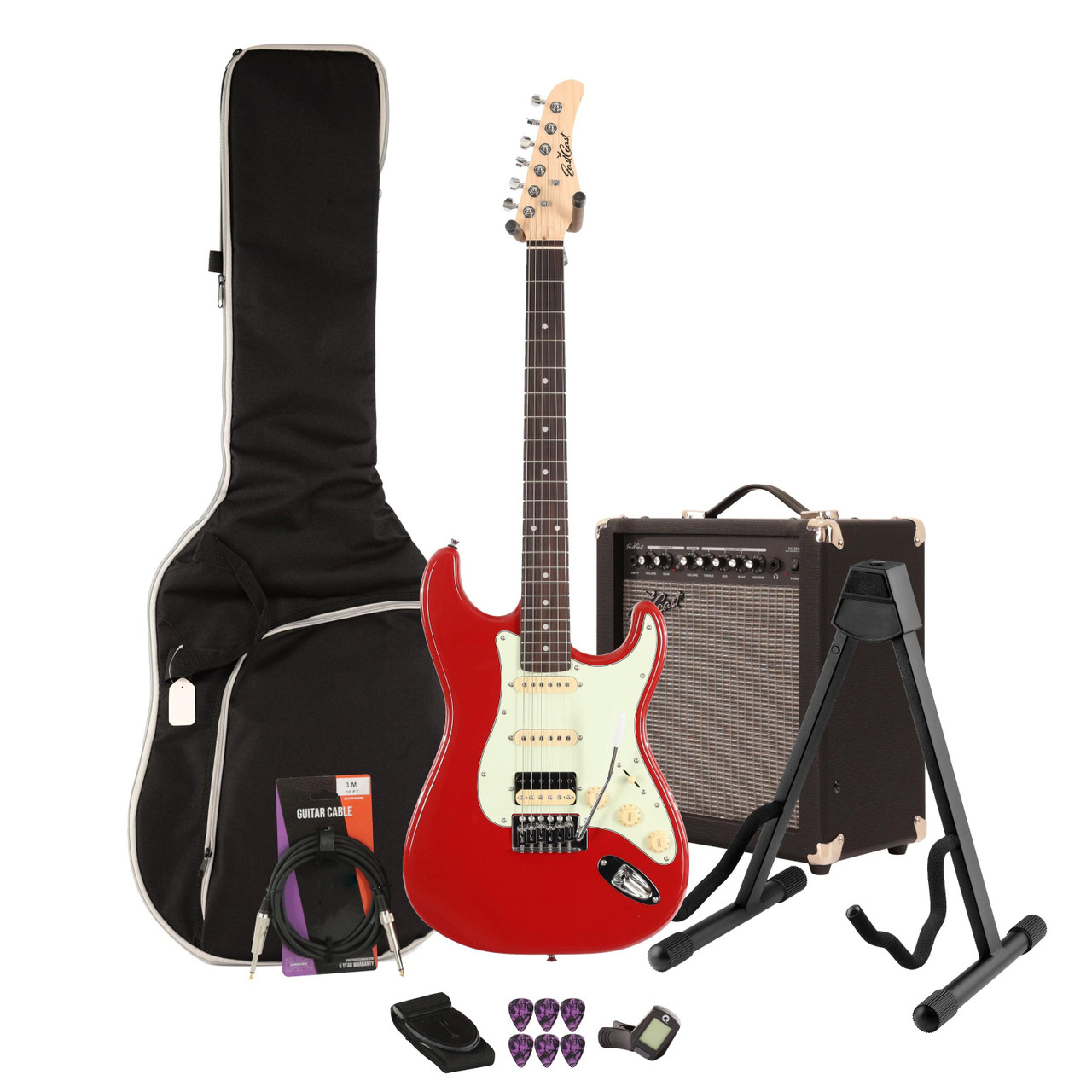 Eastcoast ST2 HSS Hot Rod Red Electric Guitar 35W Amp Bundle