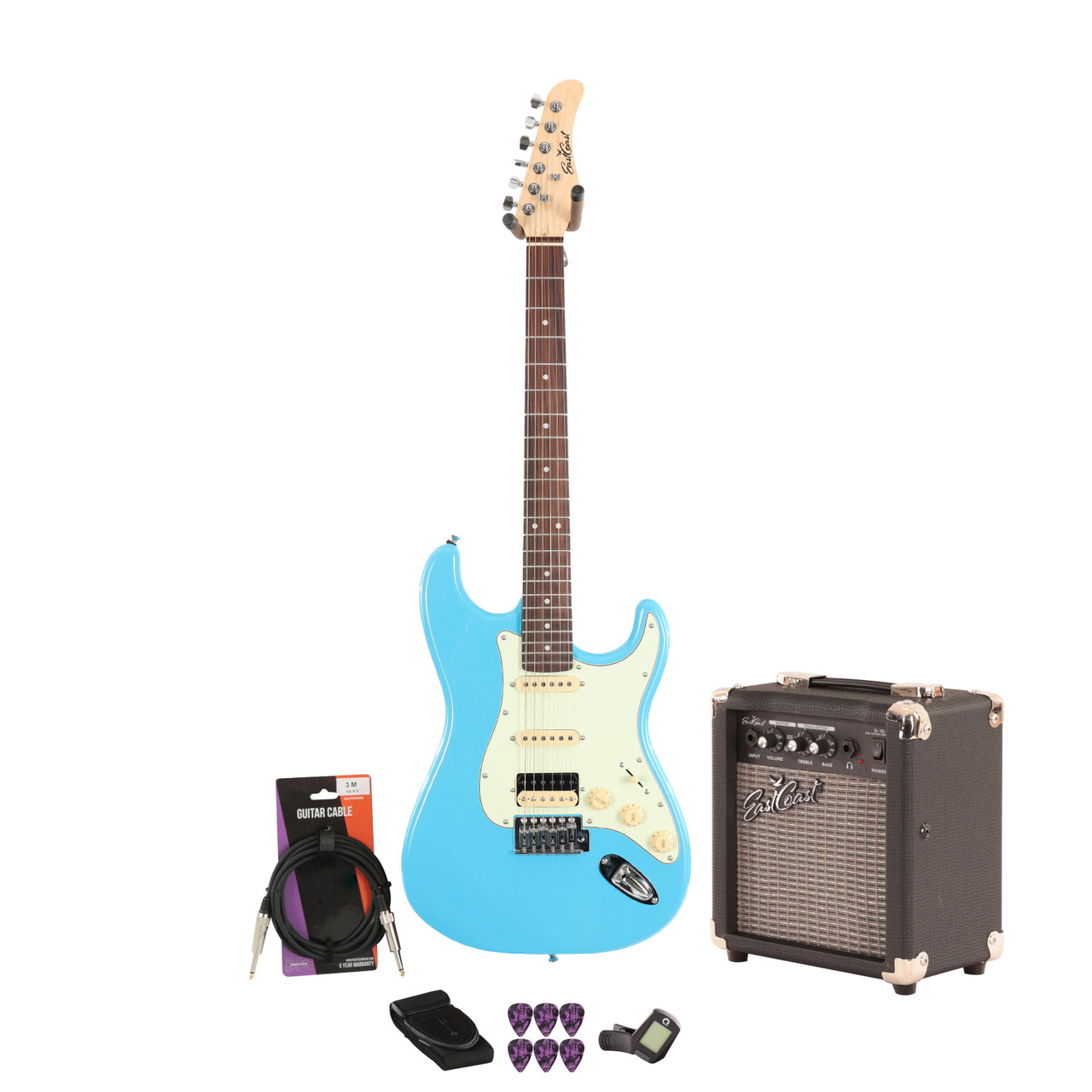 Eastcoast ST2 Miami Blue 10w Amp Guitar Bundle - Image 2