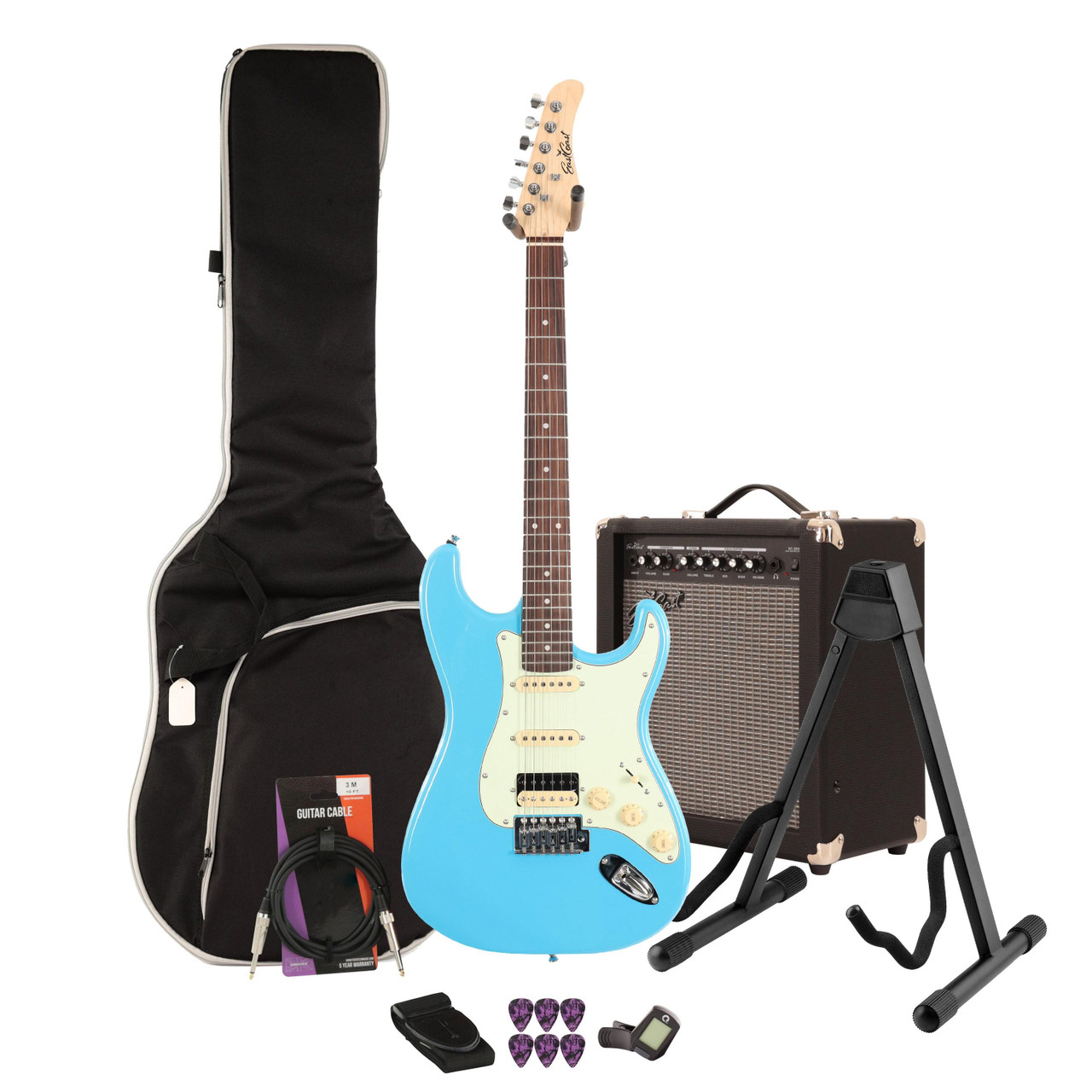 Eastcoast ST2 HSS Miami Blue Electric Guitar 35W Amp Bundle