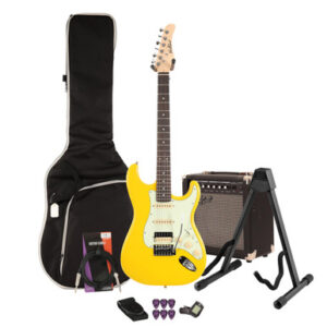 Eastcoast ST2 HSS Taxi Yellow Electric Guitar 15W Amp Bundle