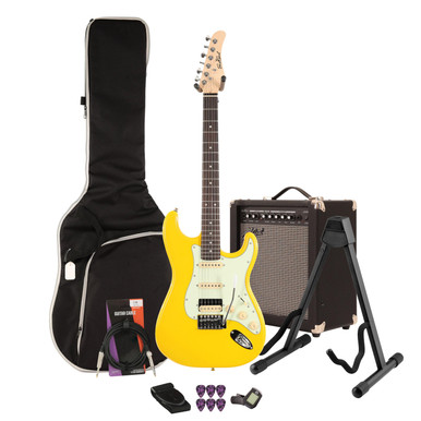 Eastcoast ST2 HSS Taxi Yellow Electric Guitar 35W Amp Bundle