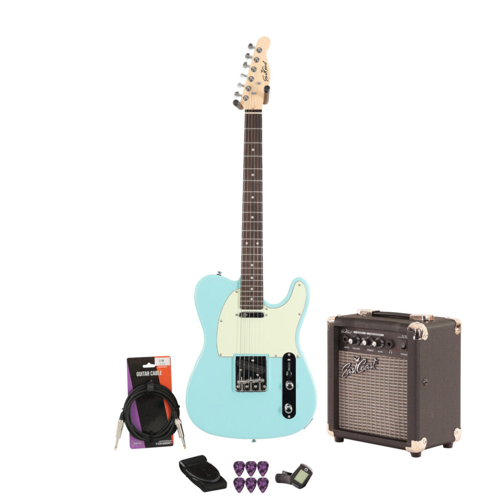 Eastcoast T1 Daphne Blue Electric Guitar 10W Amp Bundle