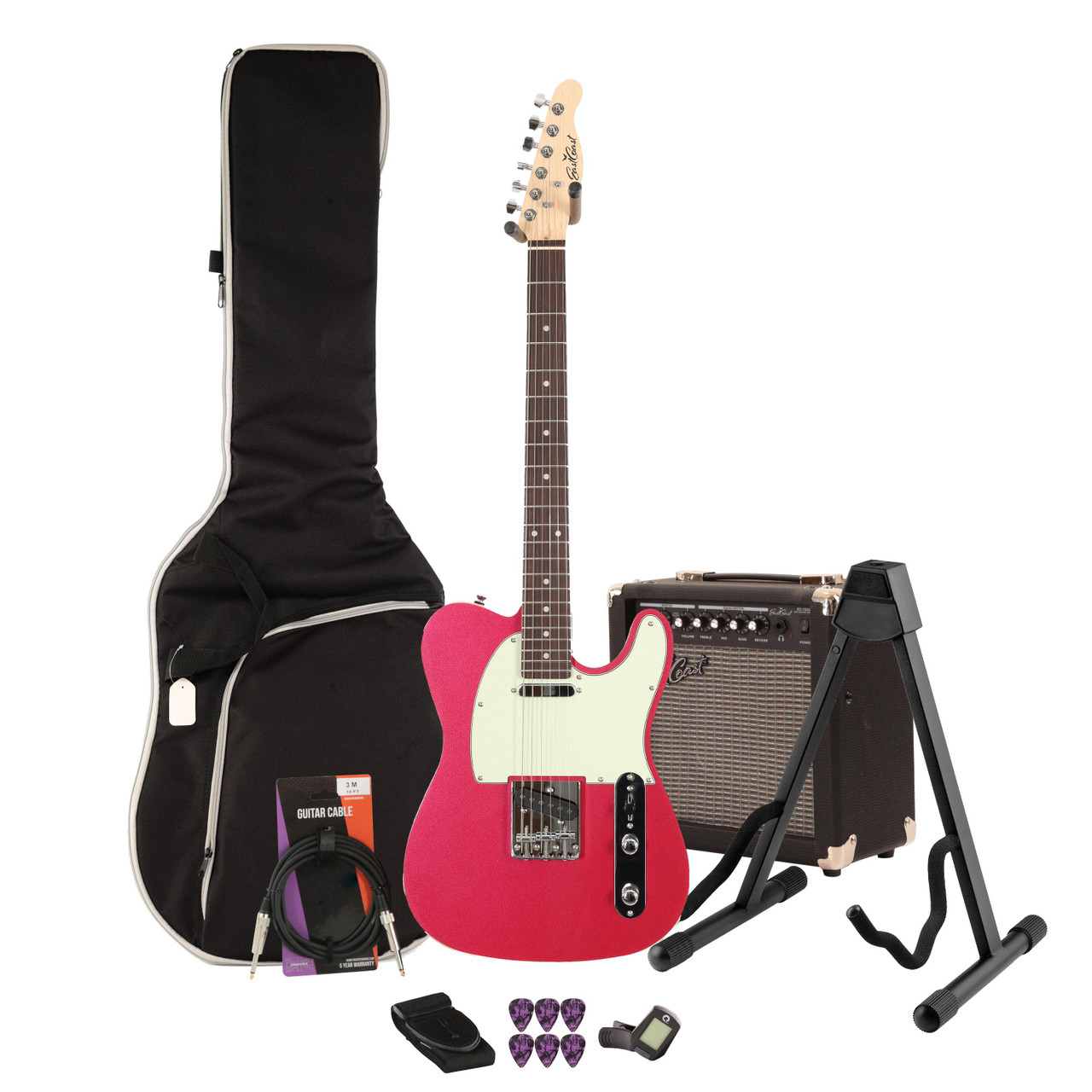 Eastcoast T62 Burgundy Mist Metallic Electric Guitar 15W Amp Bundle