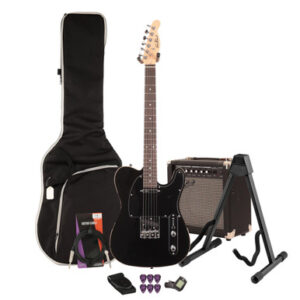 EastCoast T62 Electric Guitar Starter Pack in Black with 15W Amp & Accessories