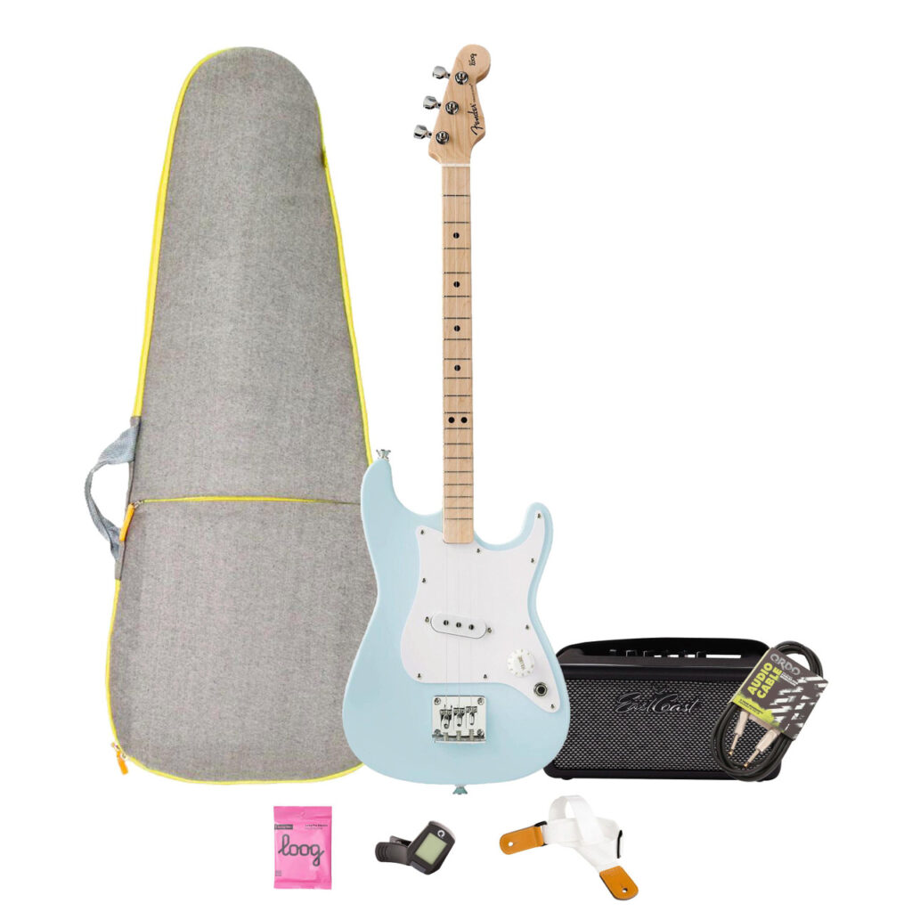Loog X Fender Stratocaster Electric Guitar in Sonic Blue Starter Pack