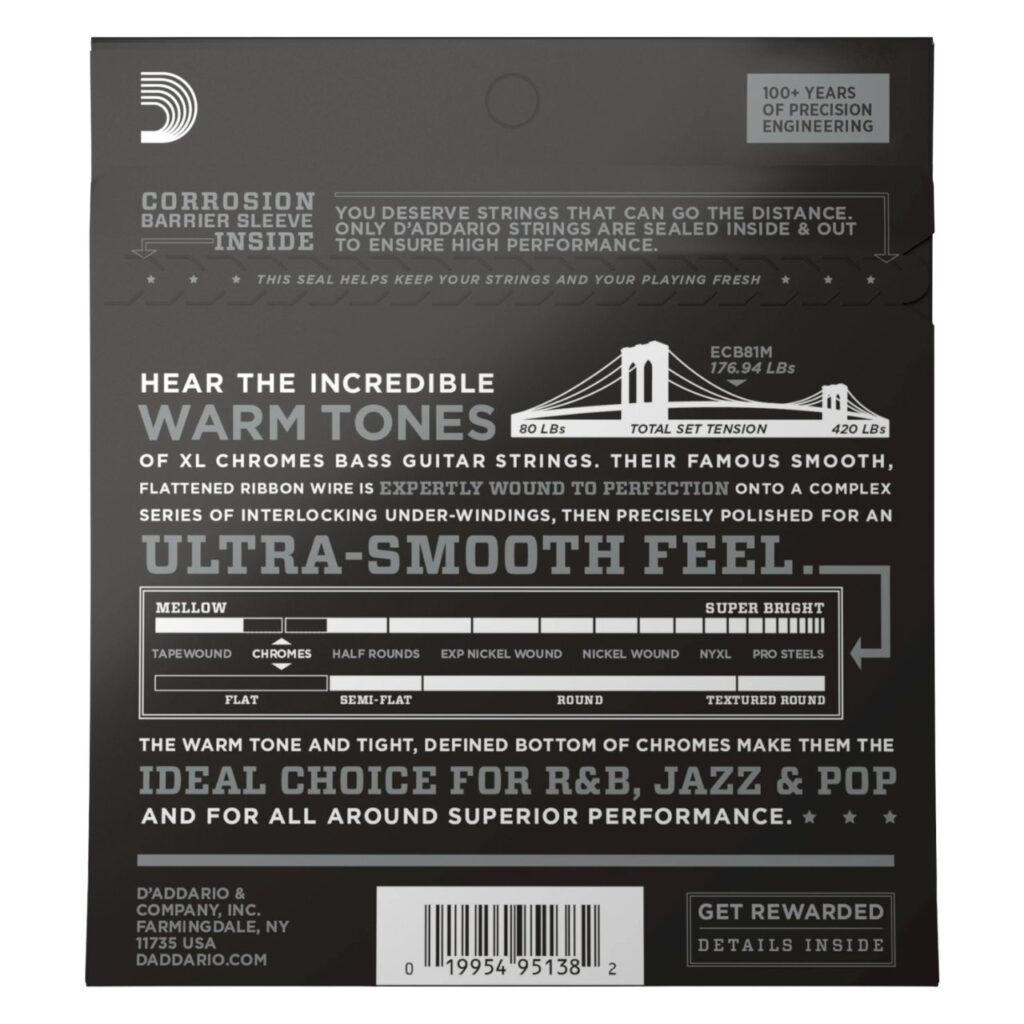 D'addario ECB81M Medium Scale Flatwound 45 - 100 4 String Bass Set