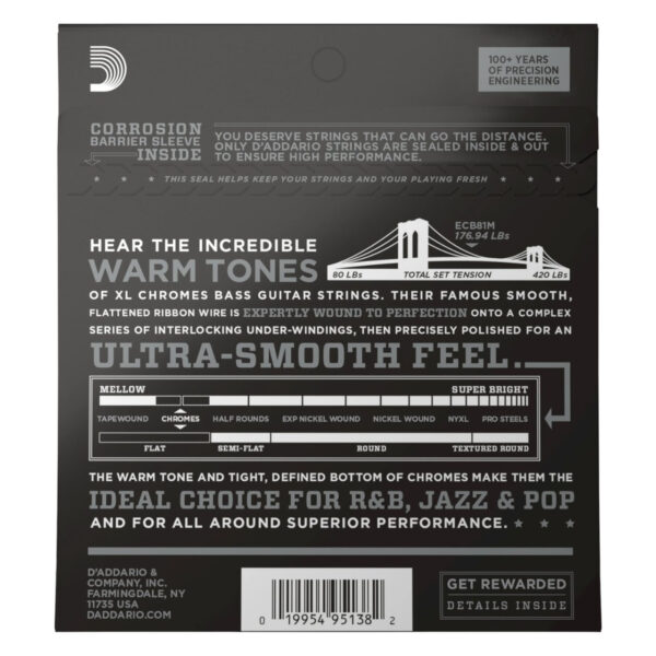 D'addario ECB81M Medium Scale Flatwound 45 - 100 4 String Bass Set - Image 5
