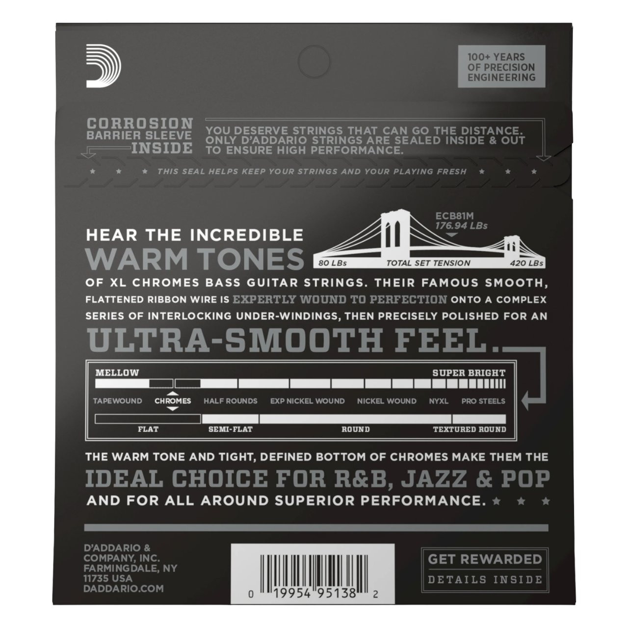 D'addario ECB81M Medium Scale Flatwound 45 - 100 4 String Bass Set - Image 5