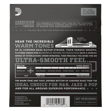 D'addario ECB81M Medium Scale Flatwound 45 - 100 4 String Bass Set - Image 2