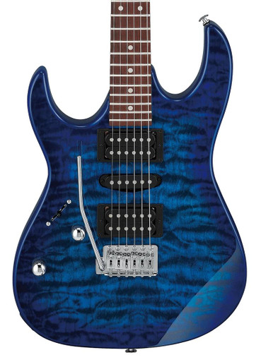 Ibanez Left Handed GRX70QAL Electric Guitar in Transparent Blue Burst