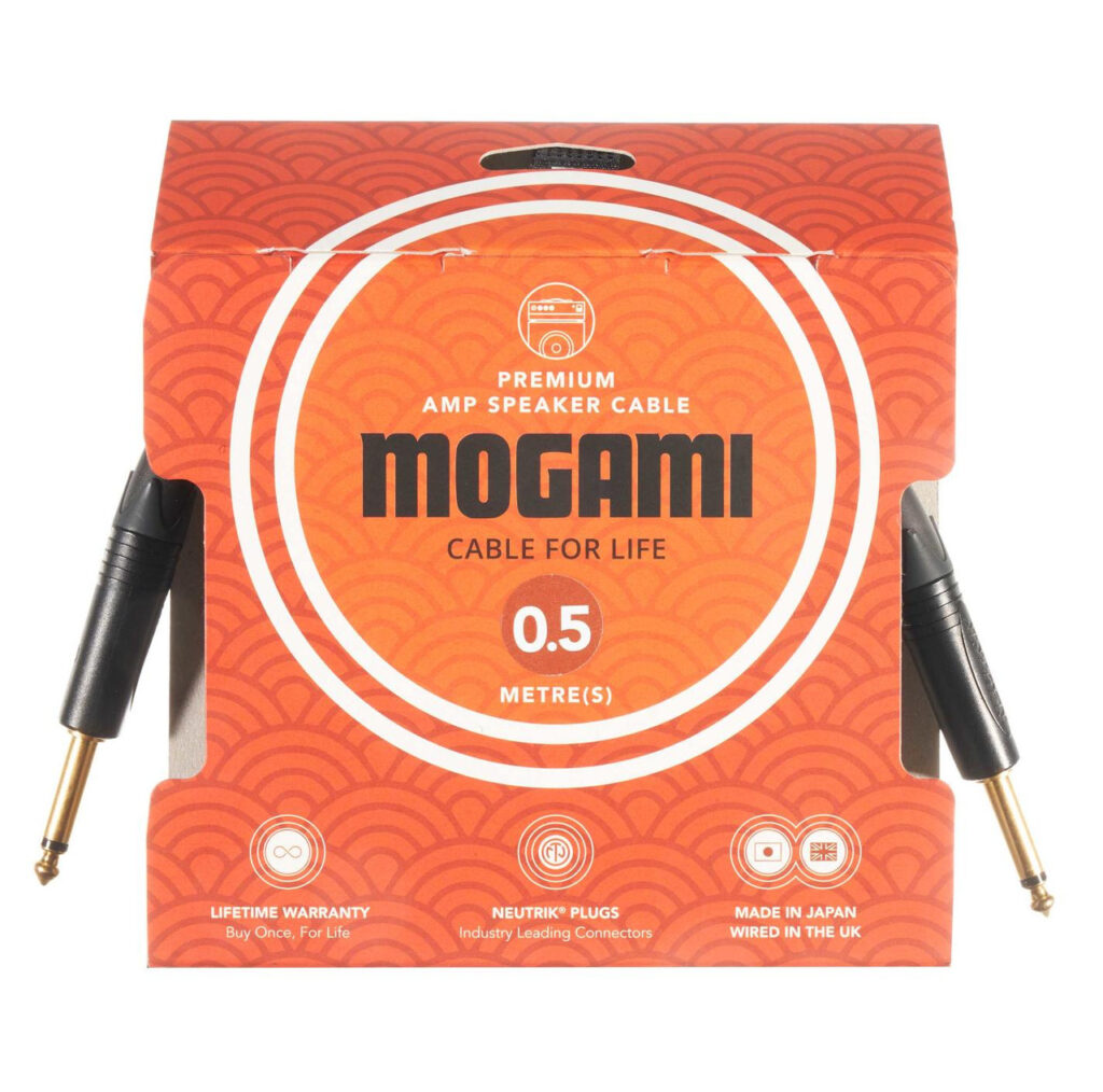 Mogami 3082 0.5m Amp Speaker Cable Terminated with Neutrik Black and Gold 1/4″ Jacks