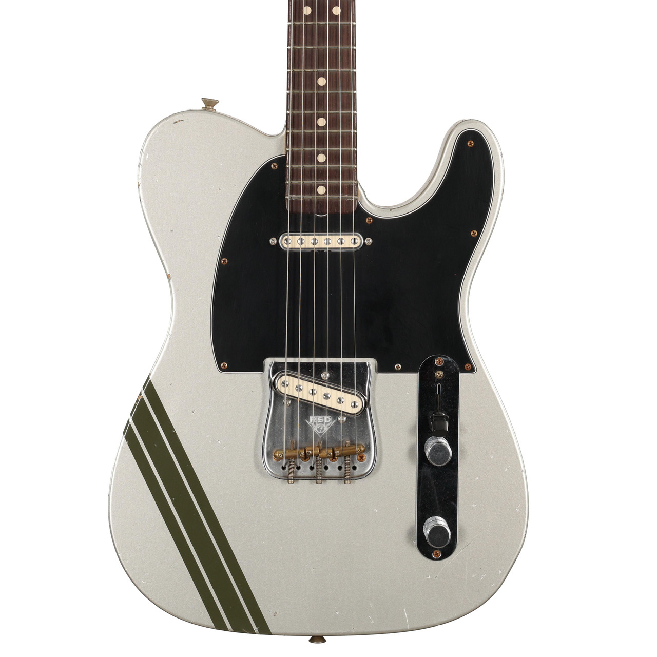 Fender Custom Shop Masterbuilt Dennis Galuszka ‘63 Telecaster Journeyman Relic in Aged Inca Silver with Green Competition Stripe - Image 2