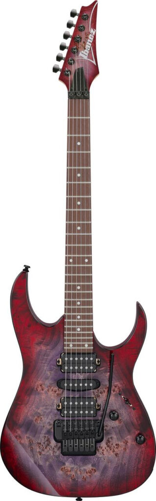 Ibanez RG Series with Poplar Burl Top in Red Eclipse Burst