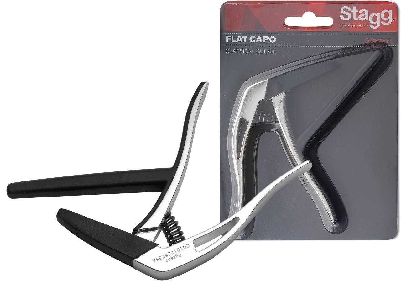 Stagg SCPX-FL-CR Flat Trigger-Style Capo for Classical Guitars in Chrome - Image 4