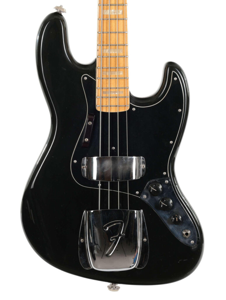 Second Hand 1976 Fender Jazz Bass Guitar Maple Neck In Black With Non-Original Hardcase 652