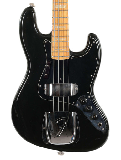 Second Hand 1976 Fender Jazz Bass Guitar Maple Neck In Black With Non-Original Hardcase 652 - Image 2