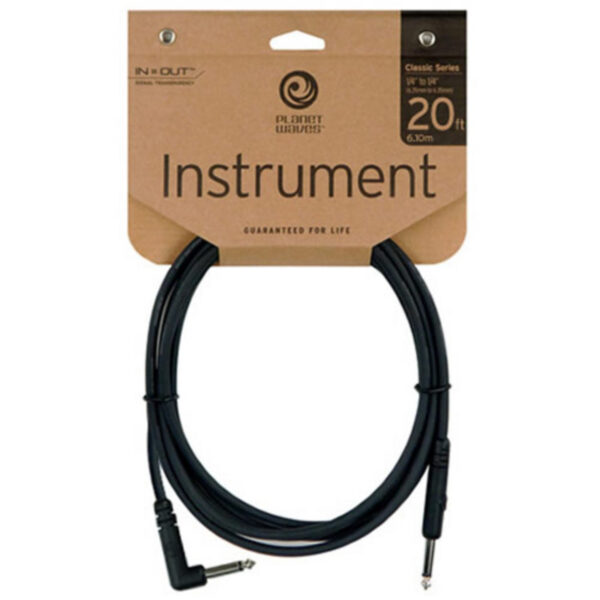 DAddario Classic Series 1/4" Instrument Cable Right Angle 20ft - Image 1