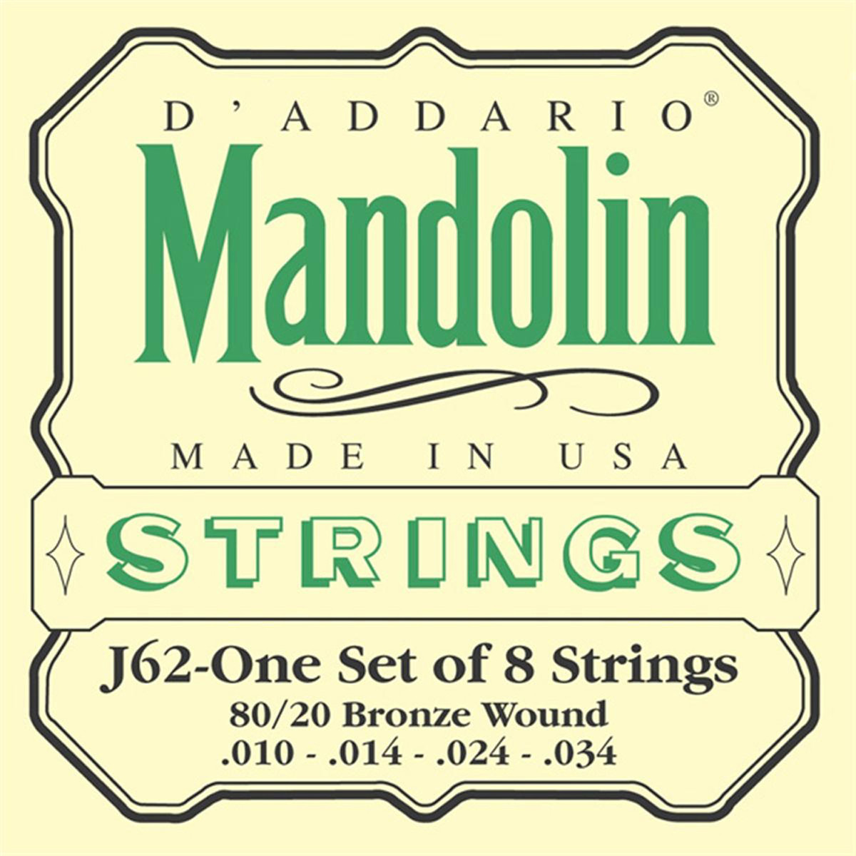 DAddario J62 80/20 Bronze Mandolin Strings Light 10-34 - Image 1
