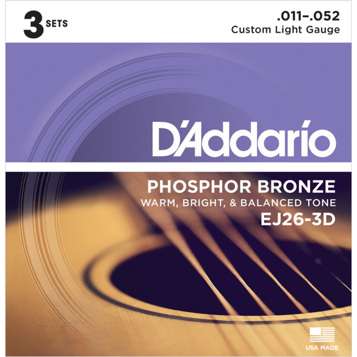DAddario EJ26 3D Phosphor Bronze Custom Light 11-52 x 3 Pack - Image 1