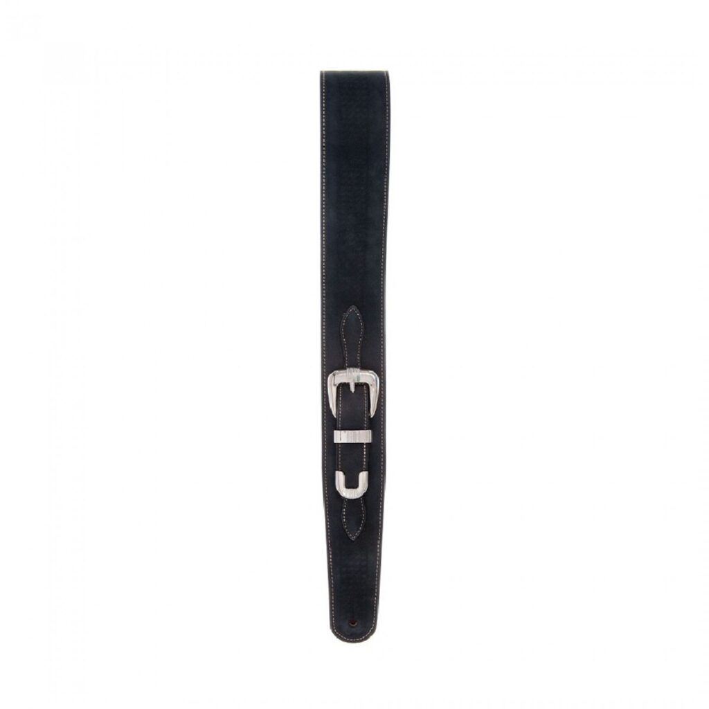 DAddario 25LBB00 Belt Buckle Leather Guitar Strap Black
