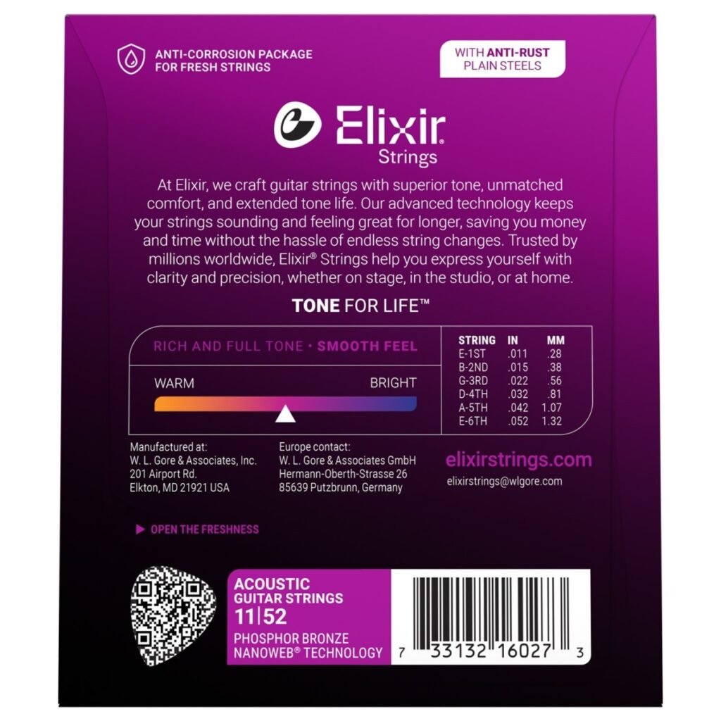 Elixir 16027 NANOWEB Custom Light Phosphor Bronze 11-52