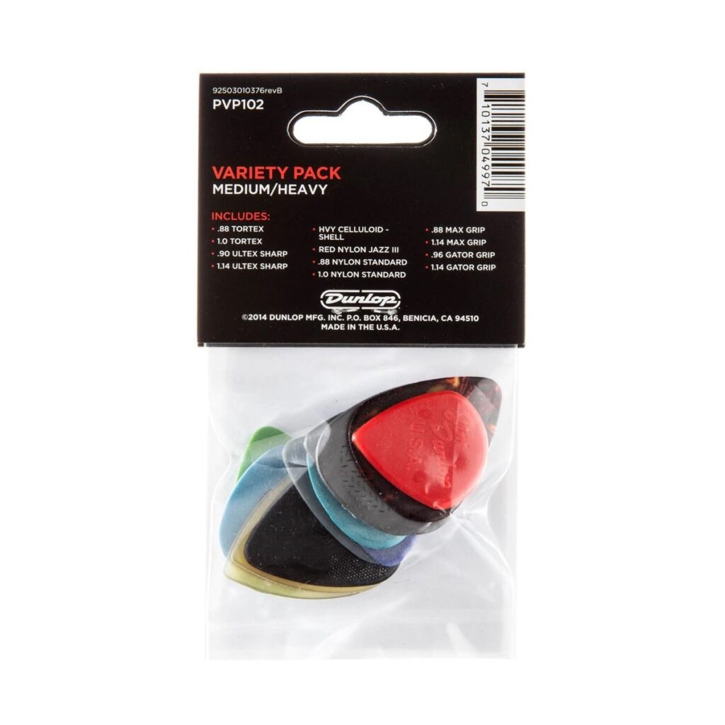 Dunlop PVP102-Pick Variety Pack Medium-Heavy Players Pack of 12