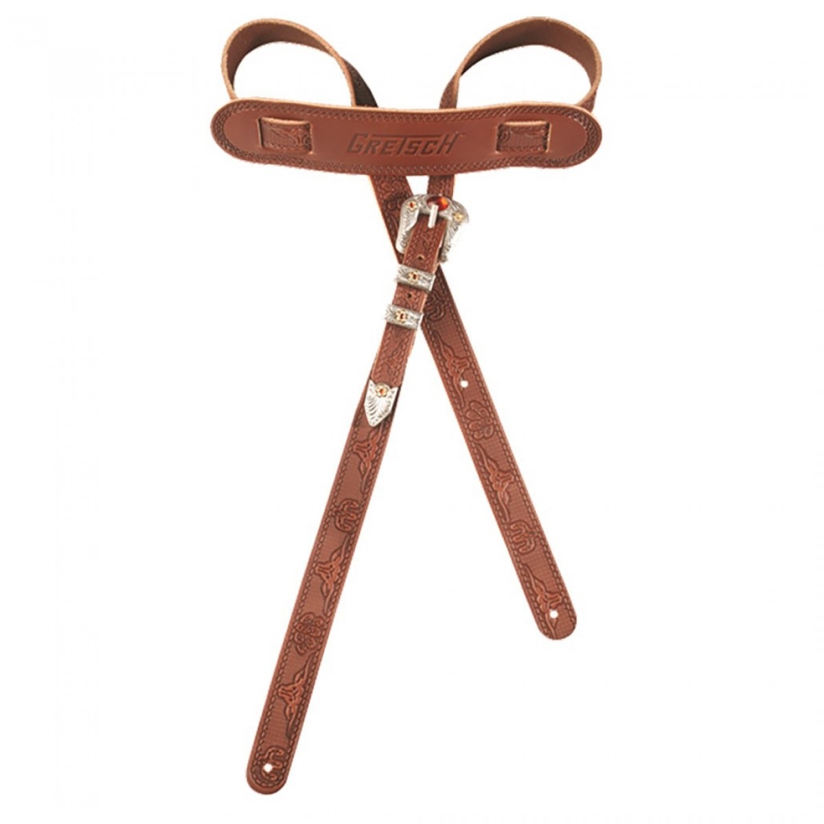 Gretsch Tooled Vintage Leather Guitar Strap Walnut - Image 1