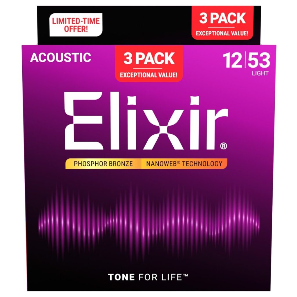 Elixir Phosphor Bronze Nanoweb 12-53 3 Pack