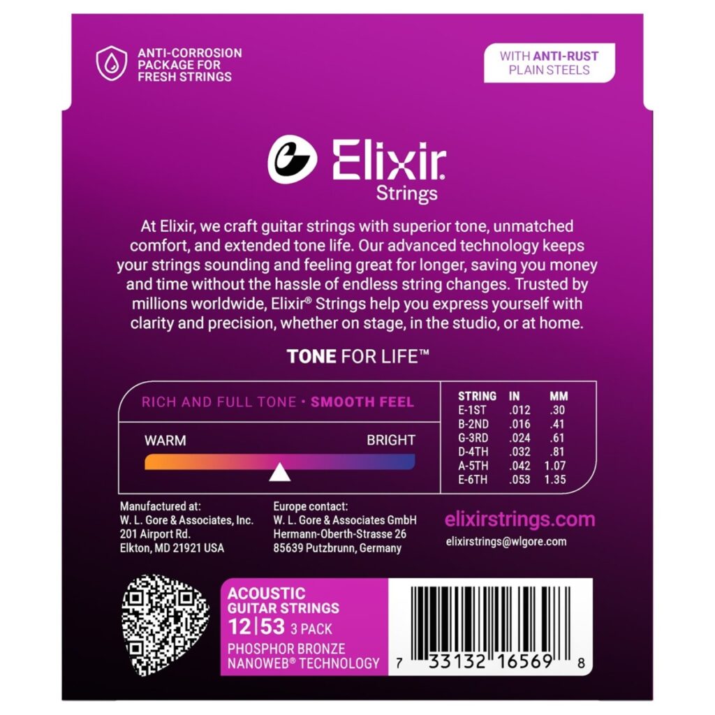 Elixir Phosphor Bronze Nanoweb 12-53 3 Pack