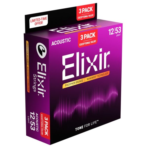 Elixir Phosphor Bronze Nanoweb 12-53 3 Pack - Image 3