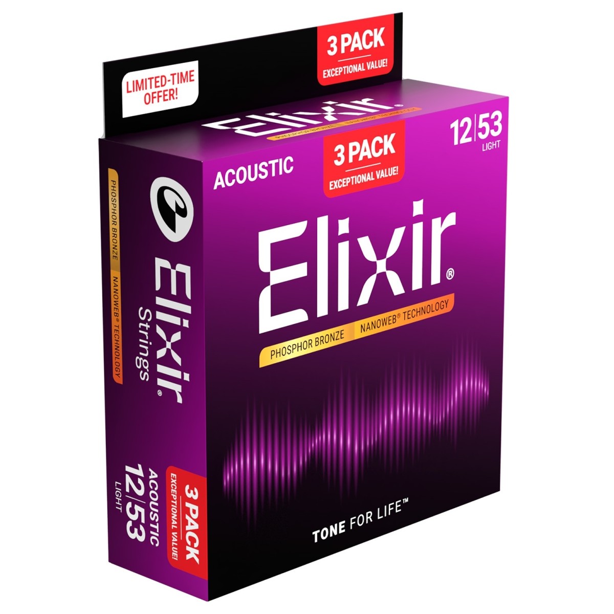 Elixir Phosphor Bronze Nanoweb 12-53 3 Pack - Image 3