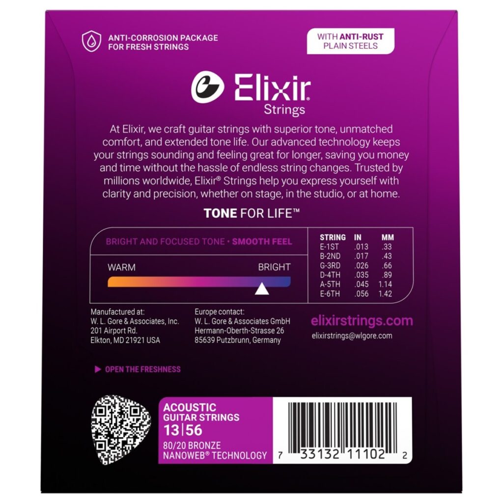 Elixir 11102 NANOWEB Medium Acoustic Strings 13-56