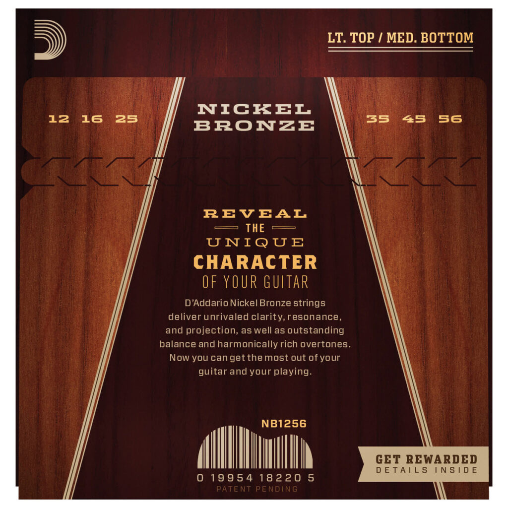 DAddario NB1256 Nickel Bronze Strings Light Top Med Bottom 12-56