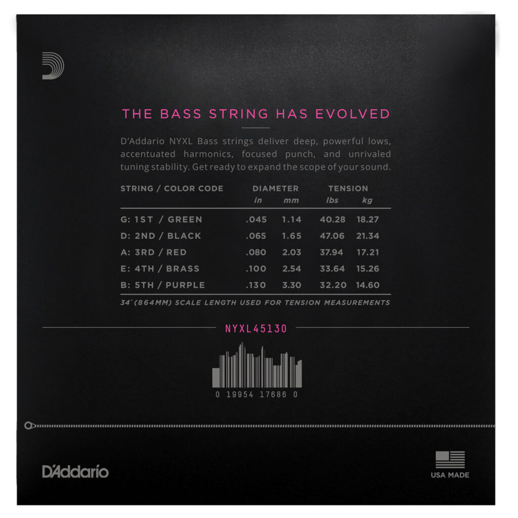 Daddario NYXL45130 Bass Gtr 5 String Set Light Long Scale 45-130