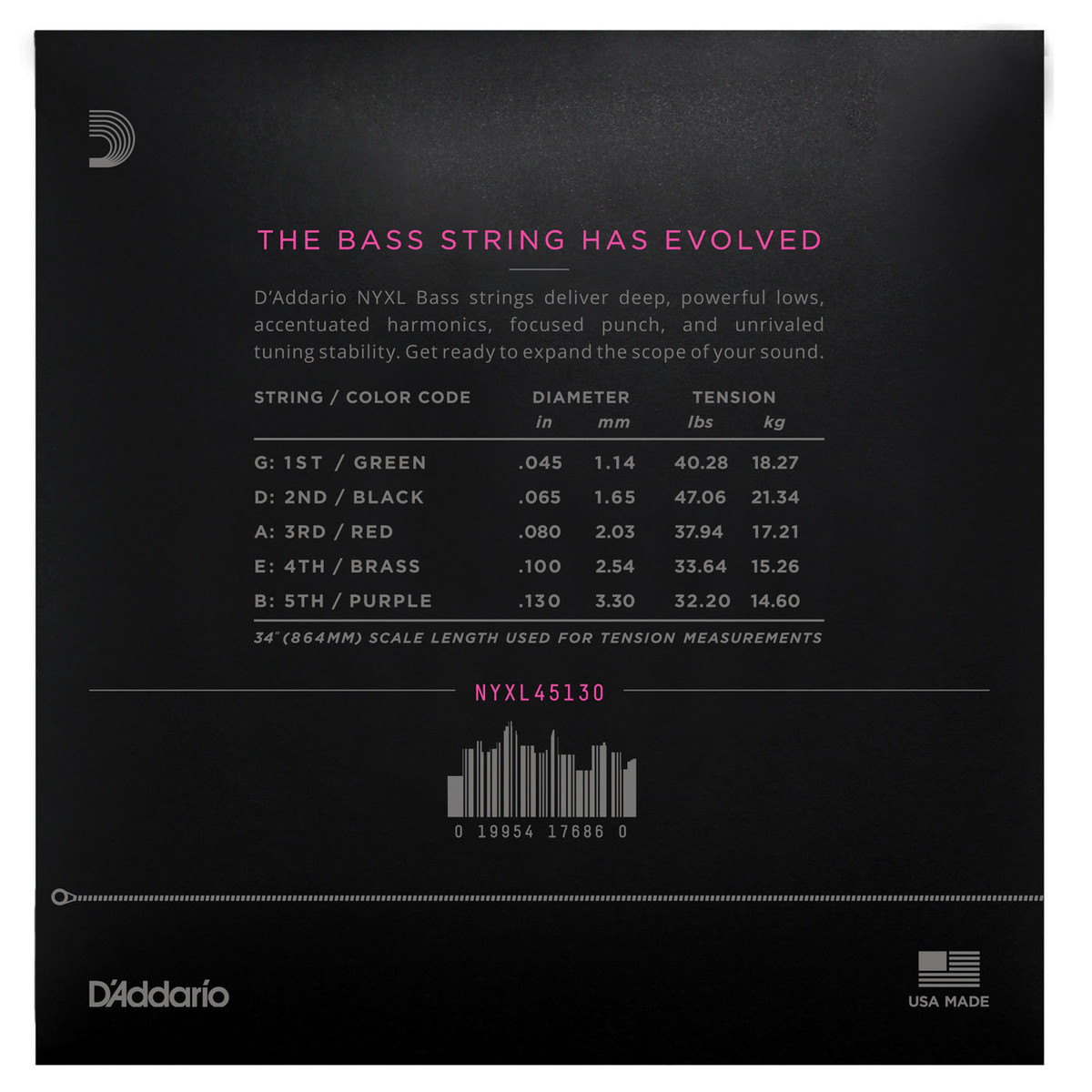 Daddario NYXL45130 Bass Gtr 5 String Set Light Long Scale 45-130 - Image 2