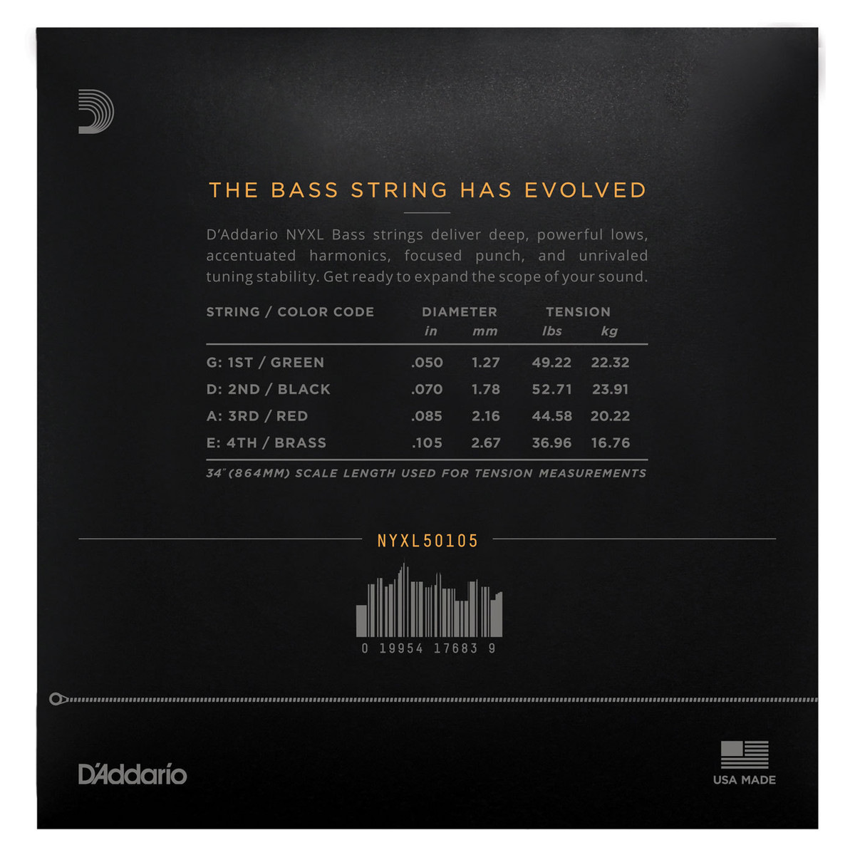 Daddario NYXL50105 Bass Gtr 4 String Set Medium Long Scale 50-105 - Image 2