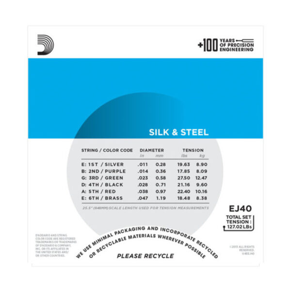 DAddario EJ40 Silk & Steel Acoustic Guitar Strings 11-47 - Image 3
