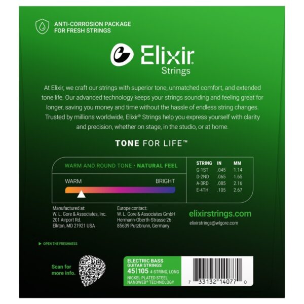 Elixir 14077 NANOWEB Nickel Plated Bass Strings 45-105 - Image 2
