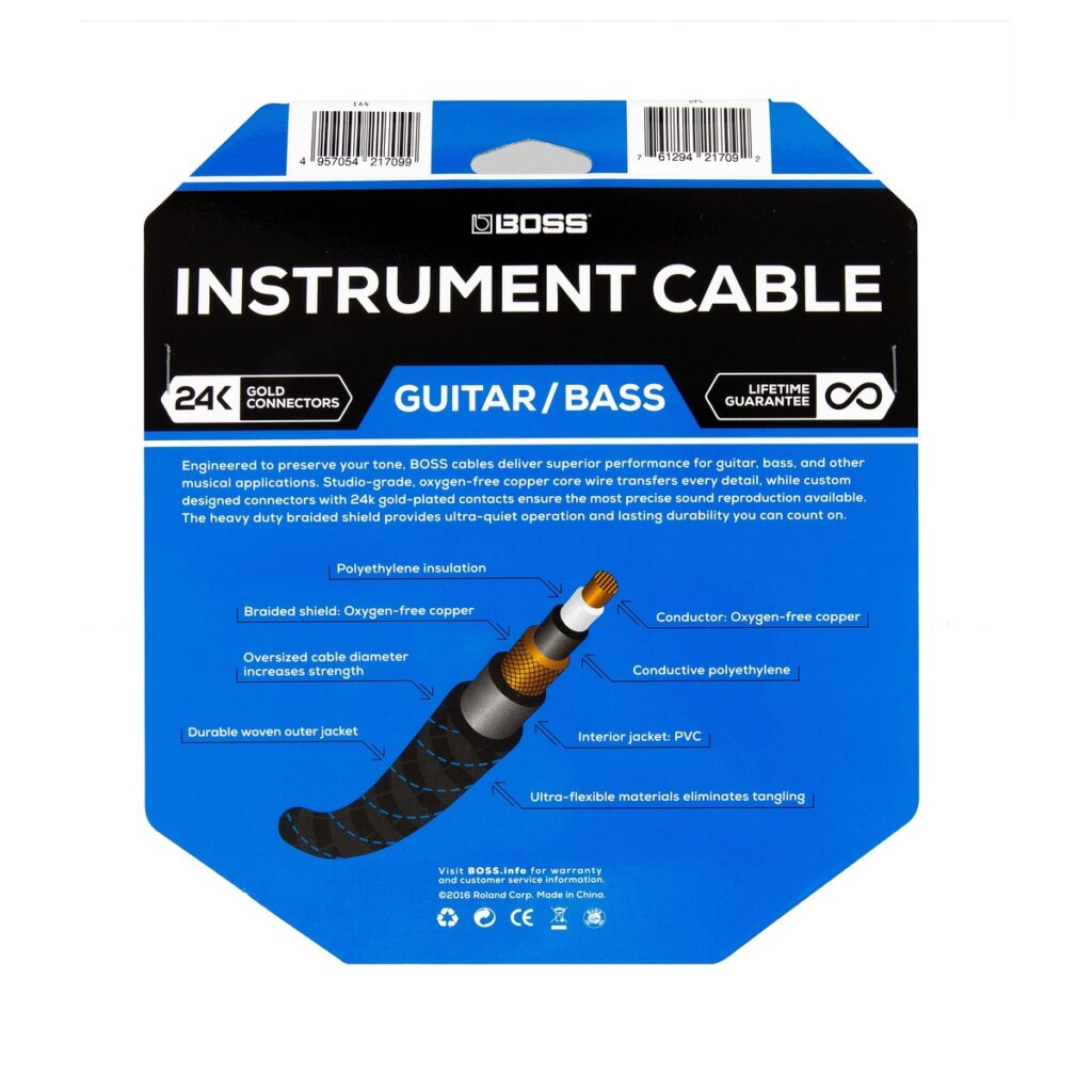 Boss 10ft Angled/Straight Instrument Cable