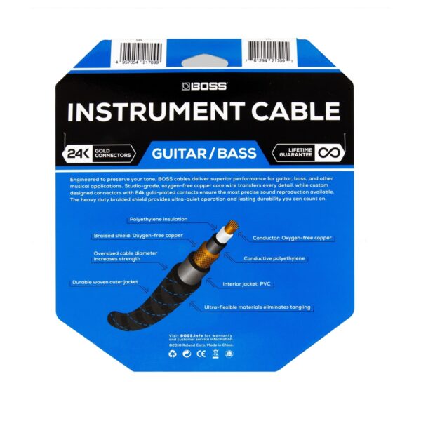 Boss 10ft / 3m Instrument Cable Straight/Straight 1/4" jack - Image 3