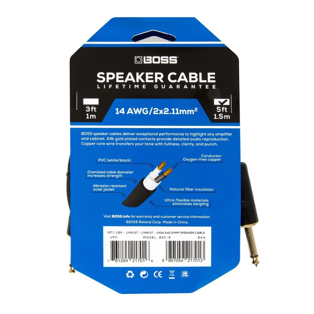 Boss 5ft / 1.5m Speaker Cable 14GA / 2x2.1mm2