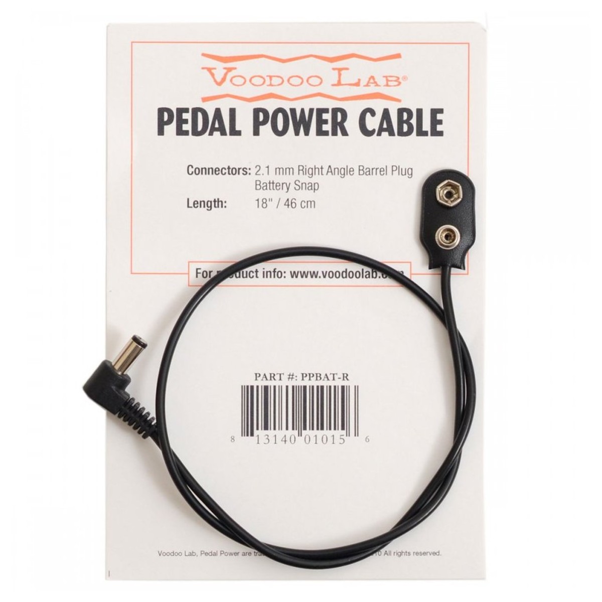 Voodoo Lab Right Angle Barrel To Battery Snap Cable 18 Inch - Image 2
