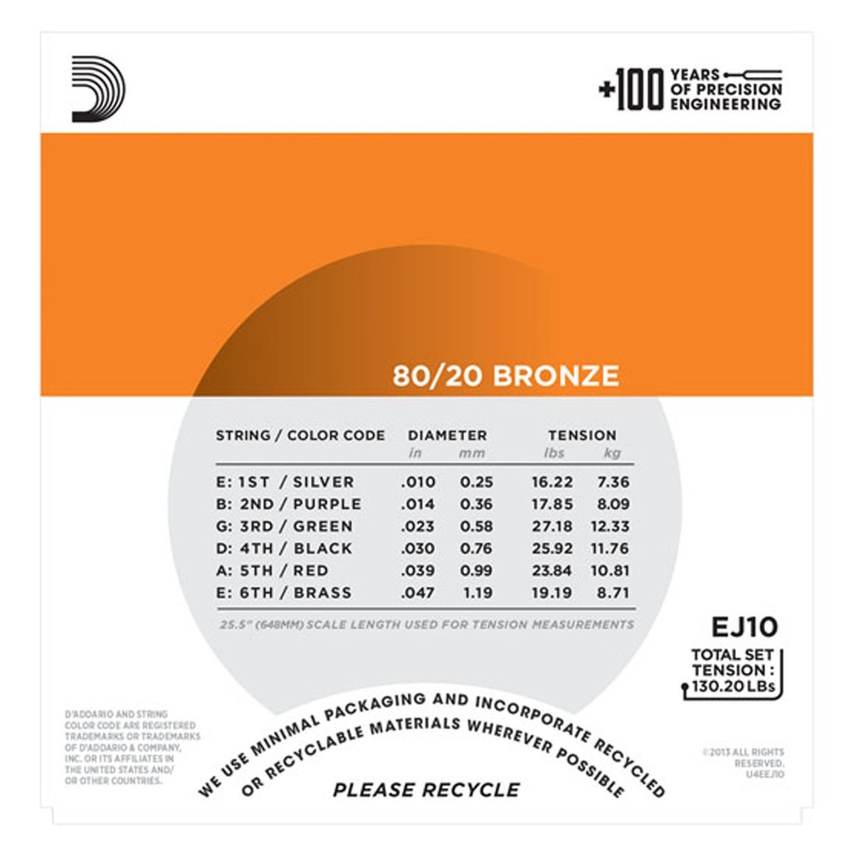 DAddario EJ10 80/20 Bronze Acoustic Strings Extra Light 10-47 - Image 3