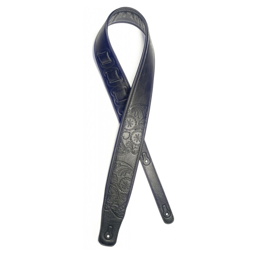 Stagg Padded Leather Adjustable Guitar Strap Black Mexican Skull