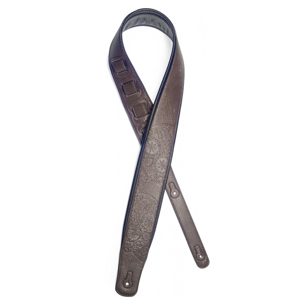 Stagg Padded Leather Adjustable Guitar Strap Dk Brown Mexican Skull