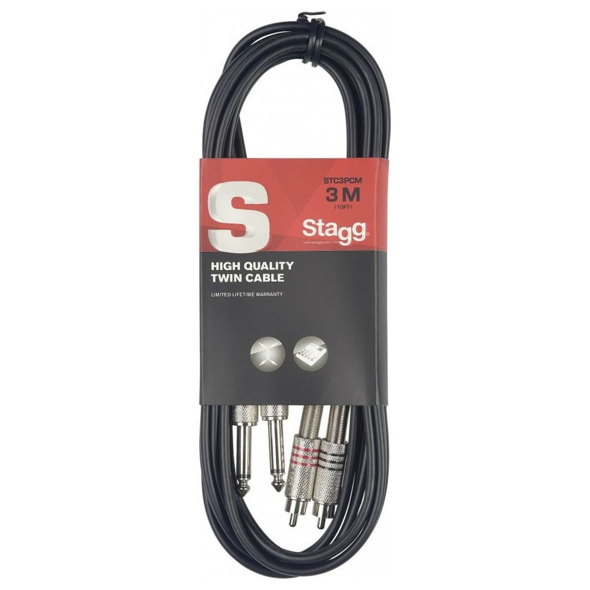 Stagg 2 x Male RCA - 2 x Jack Cable 3m - Image 1